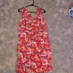 Vera Wang Floral Sleeveless Dress - Red and Pink